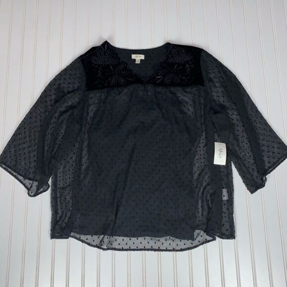 Style & Co Plus Size Swiss-Dot Velvet-Yoke Top Eyelet Black 3X NWT - Picture 4 of 10